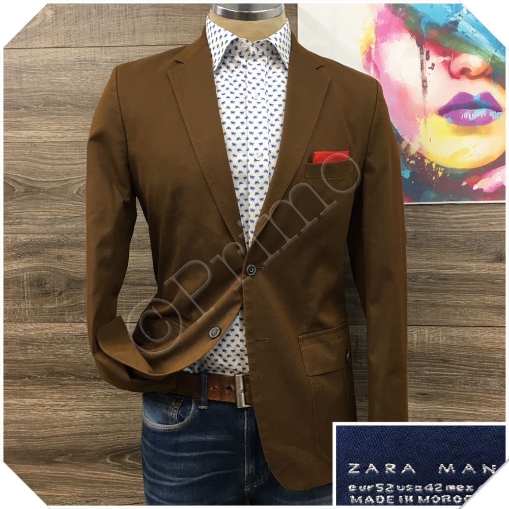 ZARA Mens Cotton Blazer Sport Coat Casual Jacket Size 42 Classic Modern Suit